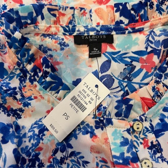 Talbots NWT Multicolored Long Sleeve Blouse W/ Ruffled Collar Size SP - Picture 8 of 8